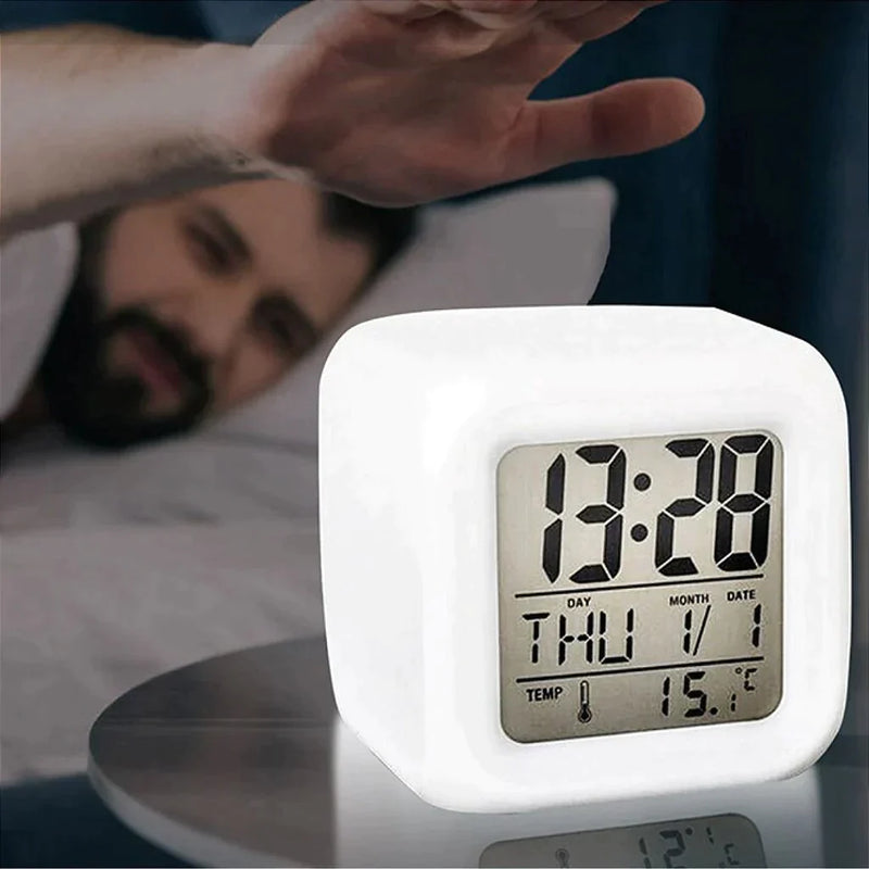 Relogio Cubo Digital Led Colorido Alarme Despertador De Cabeceira